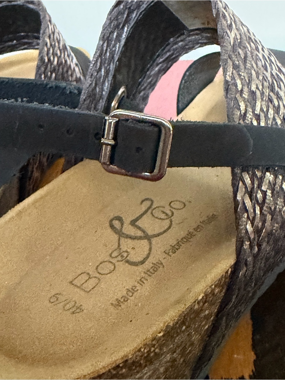 EUC Bos. & Co. Cork Wedge Leather Sandals. Women's Size: 9 (EU 40). - Picture 10 of 11